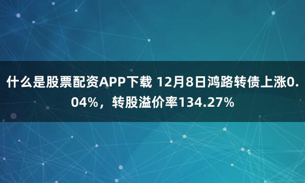 什么是股票配资APP下载 12月8日鸿路转债上涨0.04%，转股溢价率134.27%